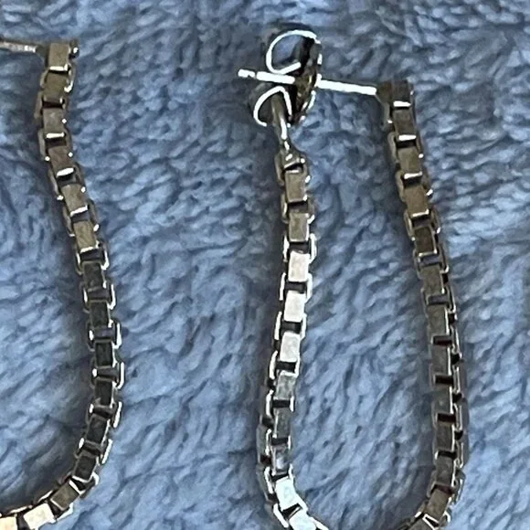Sterling Silver Box Chain Dangle Earrings-NEW - Picture 5 of 15